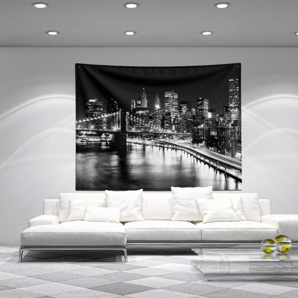 Black White Brooklyn Bridge New York Skyline Cityscape Skyscraper Tapestry Decor - Picture 4 of 6
